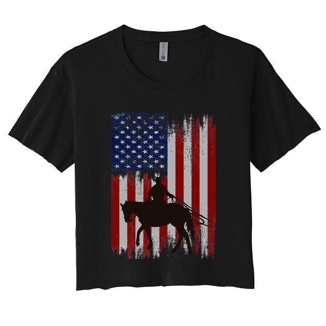 Usa American Flag Cowboy Rodeo Roping Horse Riding Crop Top