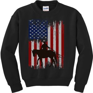 Usa American Flag Cowboy Rodeo Roping Horse Riding Kids Sweatshirt