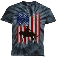 Usa American Flag Cowboy Rodeo Roping Horse Riding Kids Tie-Dye T-Shirt