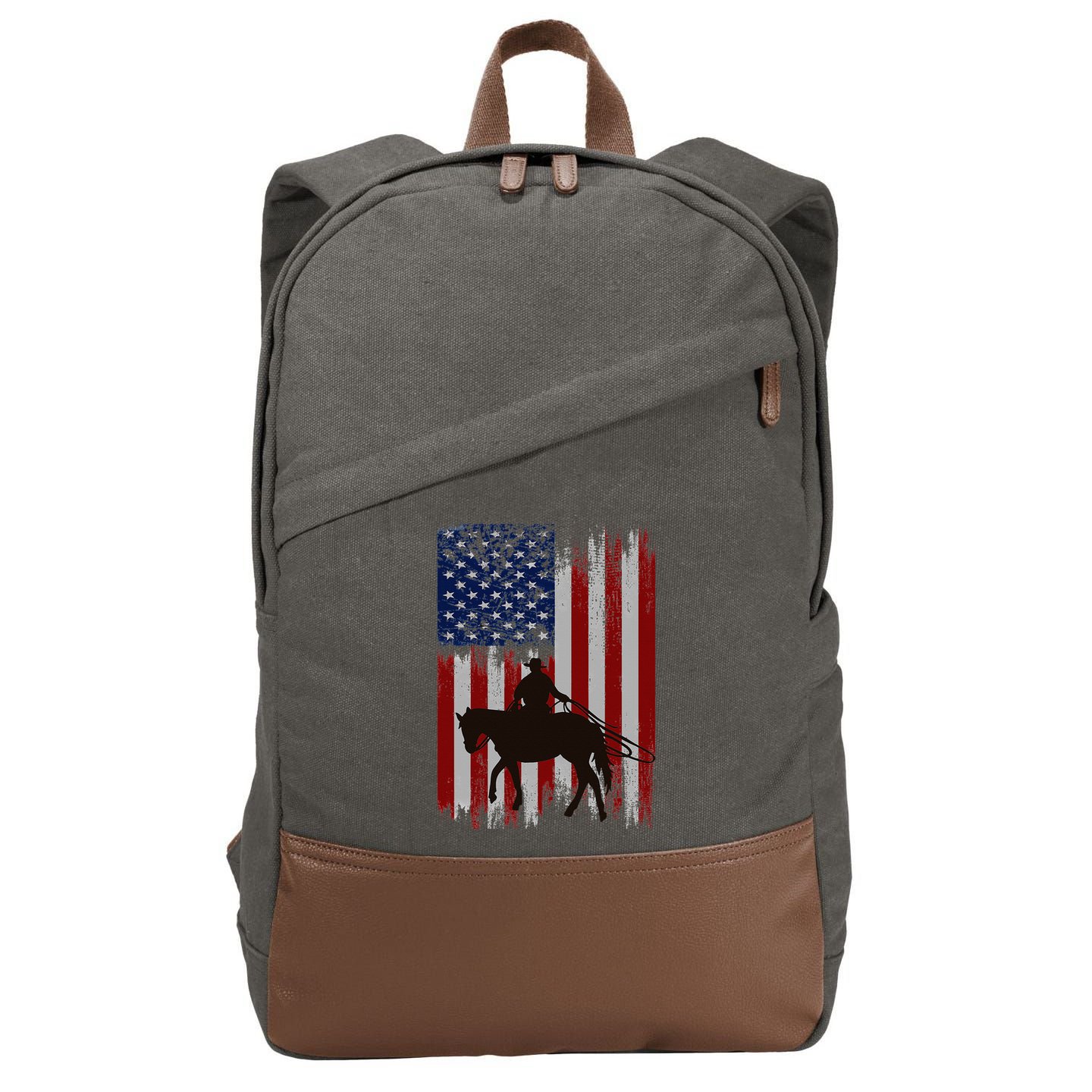 Usa American Flag Cowboy Rodeo Roping Horse Riding Cotton Canvas Backpack
