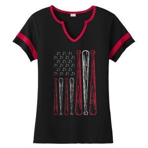 USA American Flag Baseball Red White Blue 4th of July Ladies Halftime Notch Neck Tee