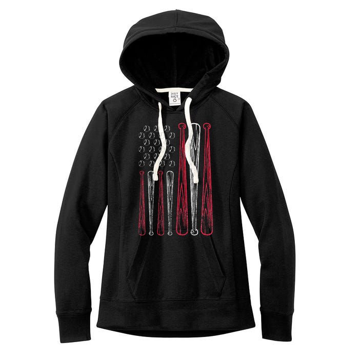 USA American Flag Baseball Red White Blue 4th of July Women's Fleece Hoodie