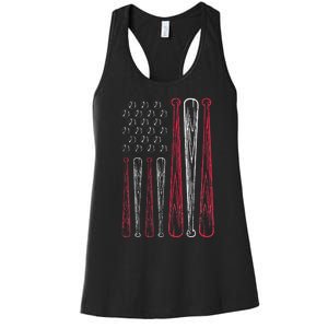 USA American Flag Baseball Red White Blue 4th of July Women's Racerback Tank