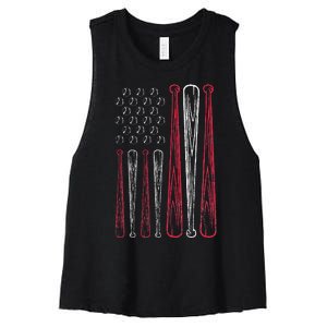 USA American Flag Baseball Red White Blue 4th of July Women's Racerback Cropped Tank