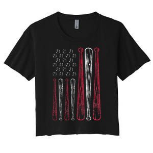 USA American Flag Baseball Red White Blue 4th of July Women's Crop Top Tee