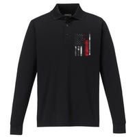 US American Flag Semi Truck Driver 18 Wheeler Trucker Gift Performance Long Sleeve Polo