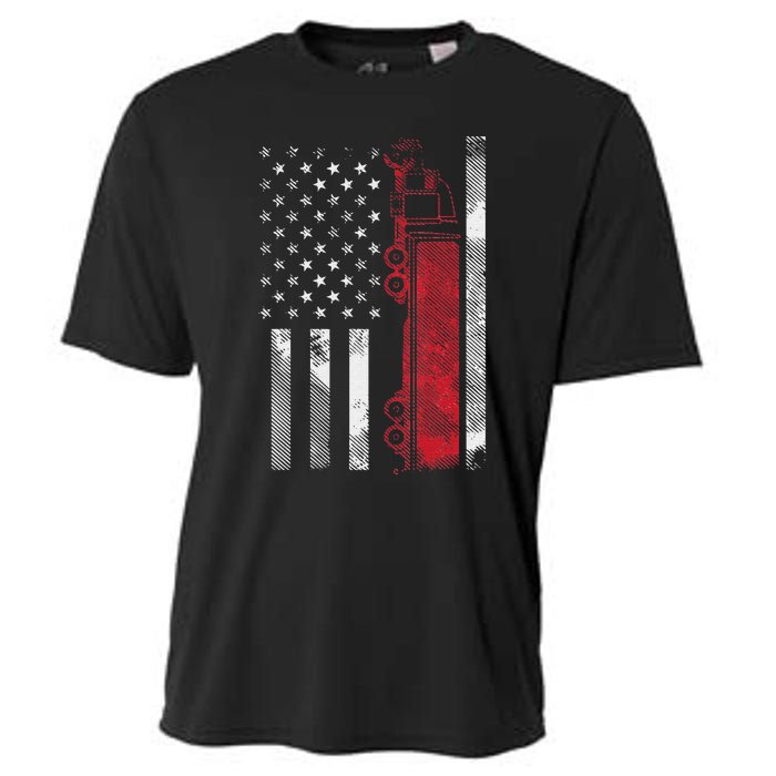 US American Flag Semi Truck Driver 18 Wheeler Trucker Gift Cooling Performance Crew T-Shirt