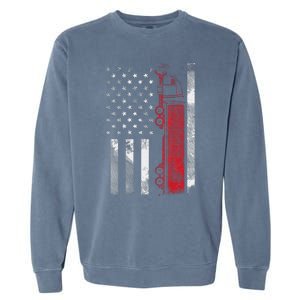 US American Flag Semi Truck Driver 18 Wheeler Trucker Gift Garment-Dyed Sweatshirt