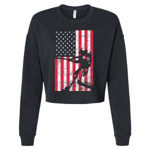 USA American Flag Baseball Red White Blue 4th of July Cropped Pullover Crew