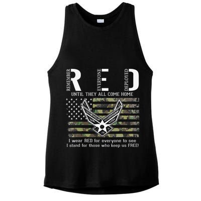 US Air Force Support RED Friday Remember Everyone Deployed Ladies PosiCharge Tri-Blend Wicking Tank