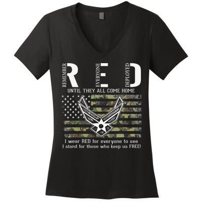 US Air Force Support RED Friday Remember Everyone Deployed Women's V-Neck T-Shirt