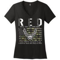 US Air Force Support RED Friday Remember Everyone Deployed Women's V-Neck T-Shirt