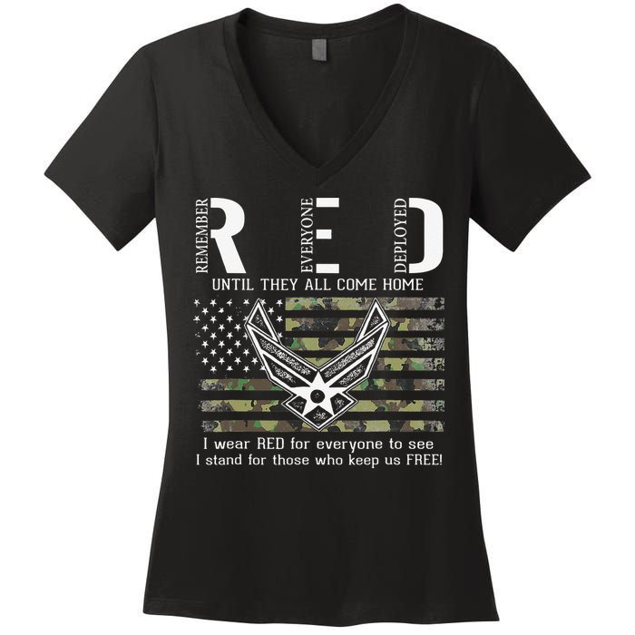 US Air Force Support RED Friday Remember Everyone Deployed Women's V-Neck T-Shirt