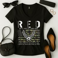 US Air Force Support RED Friday Remember Everyone Deployed Women's V-Neck T-Shirt