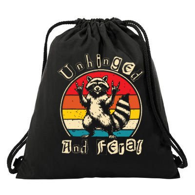 Unhinged And Feral Raccoon Cute Feral Girl Racoon Lover Drawstring Bag