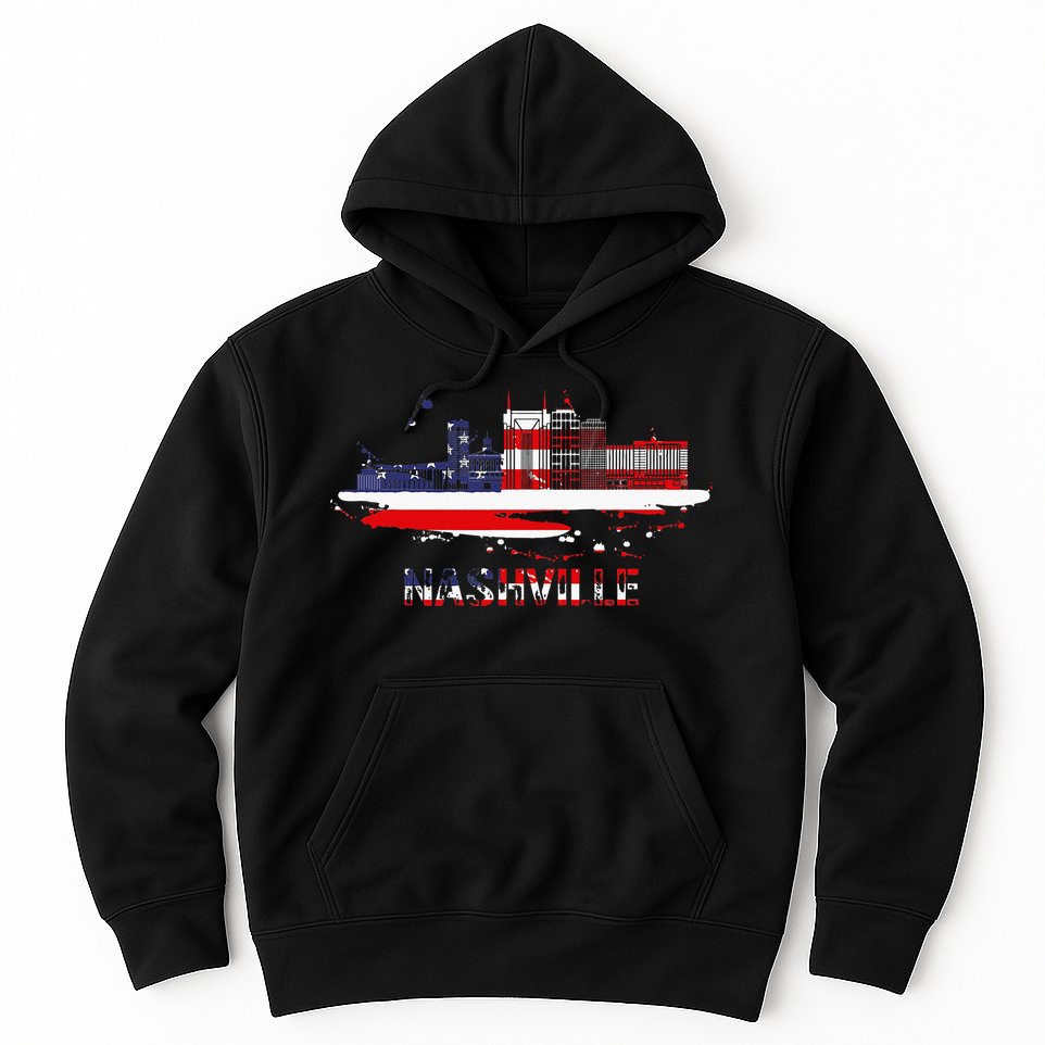 USA American Flag Cityscape Nashville Tennessee Skyline Hoodie