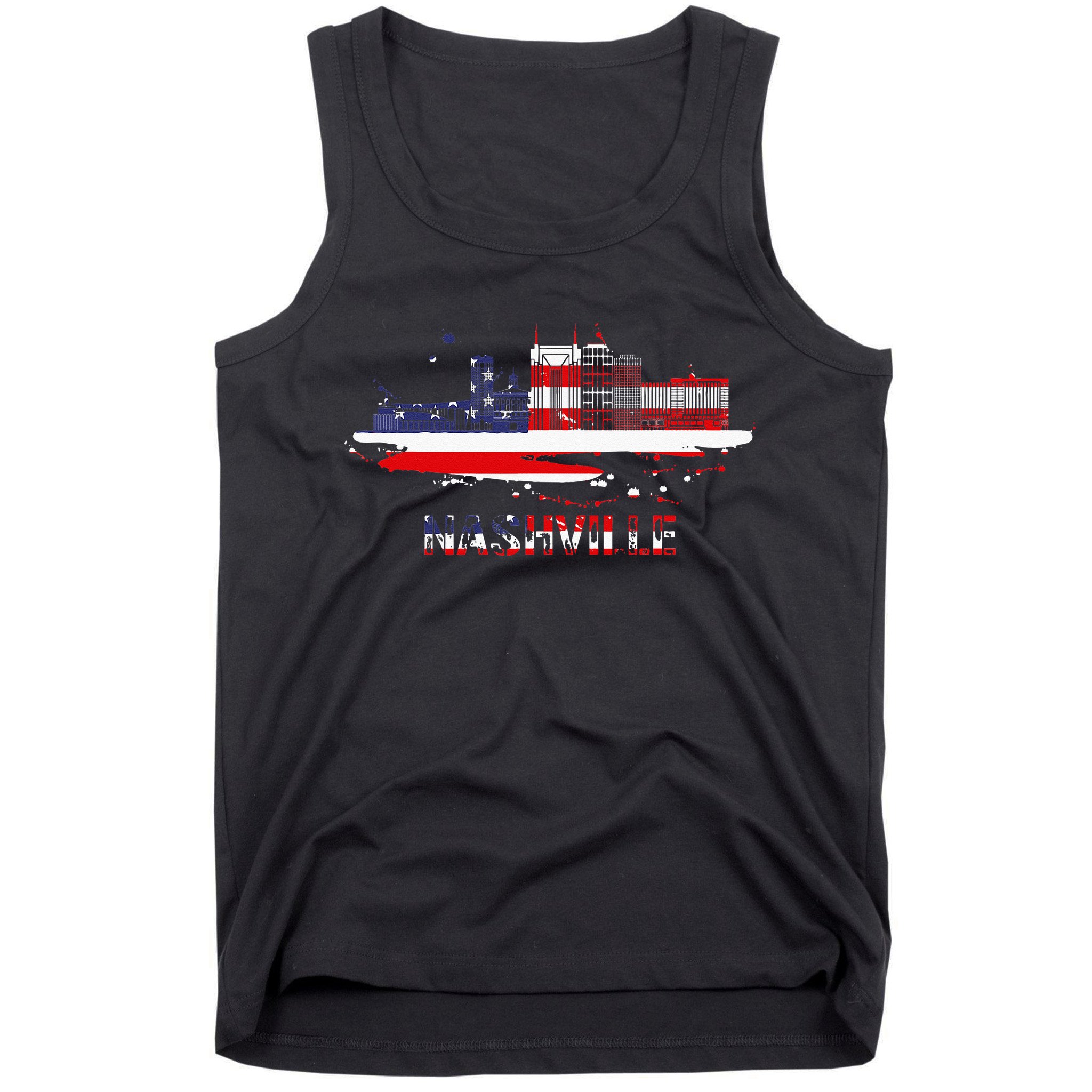 USA American Flag Cityscape Nashville Tennessee Skyline Tank Top