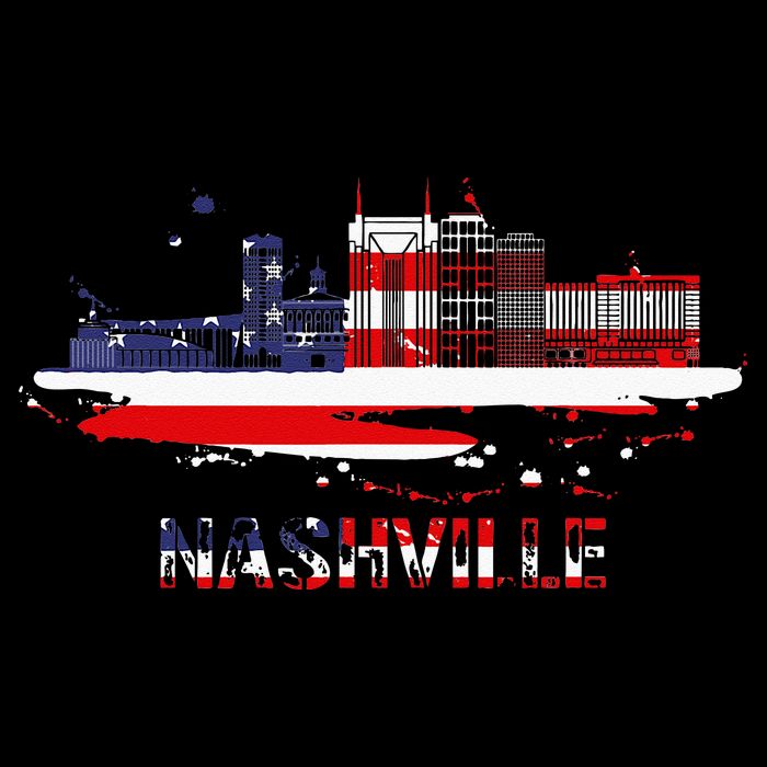 USA American Flag Cityscape Nashville Tennessee Skyline Womens T-Shirt