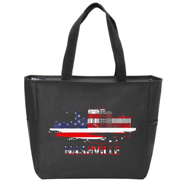 USA American Flag Cityscape Nashville Tennessee Skyline Zip Tote Bag