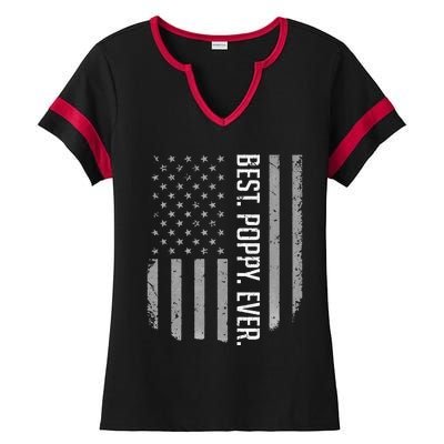 USA American Flag Best Poppy Ever Retro Fathers Day Ladies Halftime Notch Neck Tee