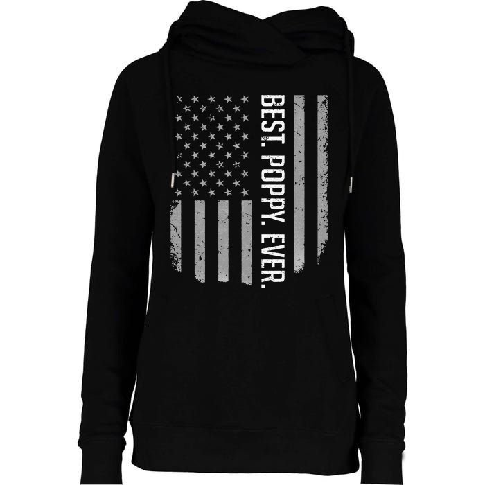 USA American Flag Best Poppy Ever Retro Fathers Day Womens Funnel Neck Pullover Hood