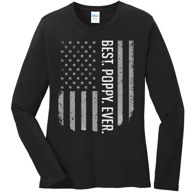 USA American Flag Best Poppy Ever Retro Fathers Day Ladies Long Sleeve Shirt