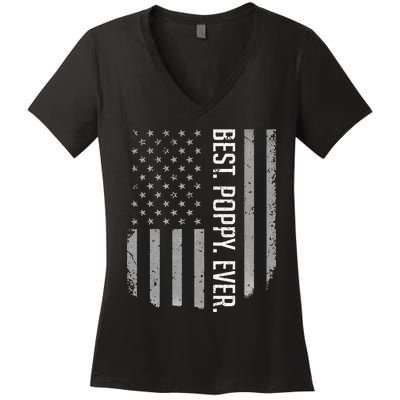 USA American Flag Best Poppy Ever Retro Fathers Day Women's V-Neck T-Shirt