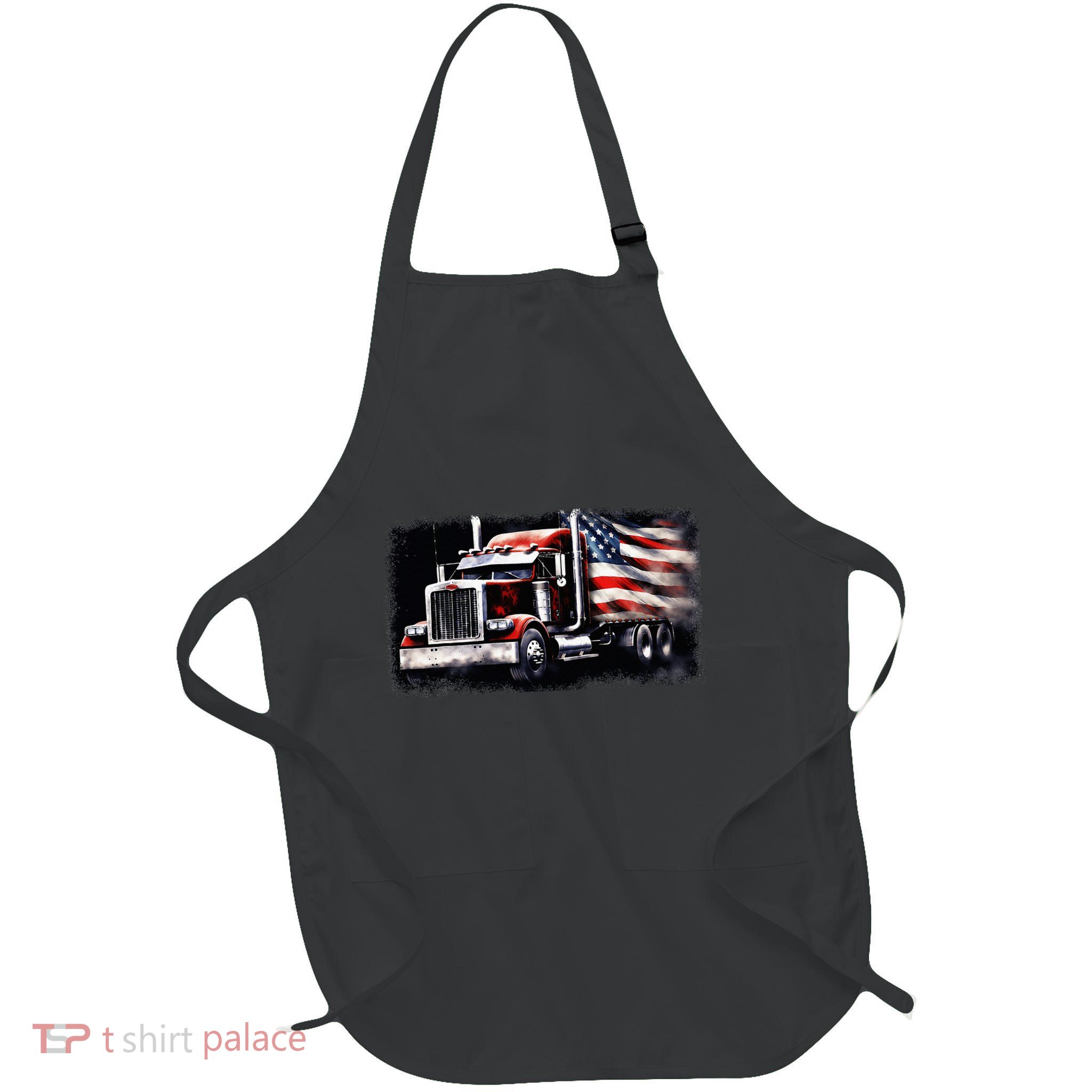 Us American Flag Semi Truck Driver Trucker Apron