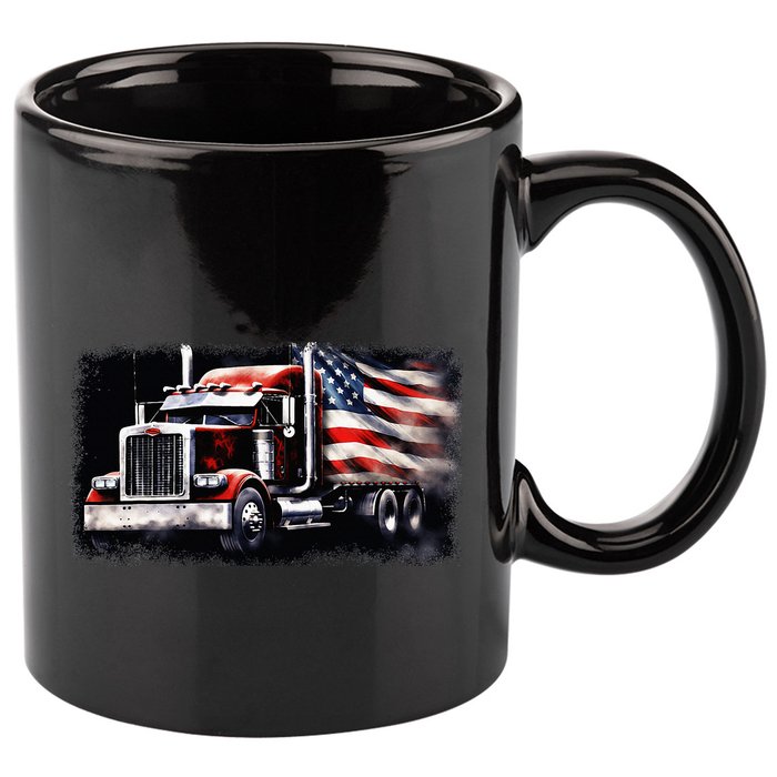 Us American Flag Semi Truck Driver Trucker 11oz C Handle Ceramic Mug