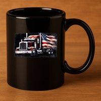 Us American Flag Semi Truck Driver Trucker 11oz C Handle Ceramic Mug