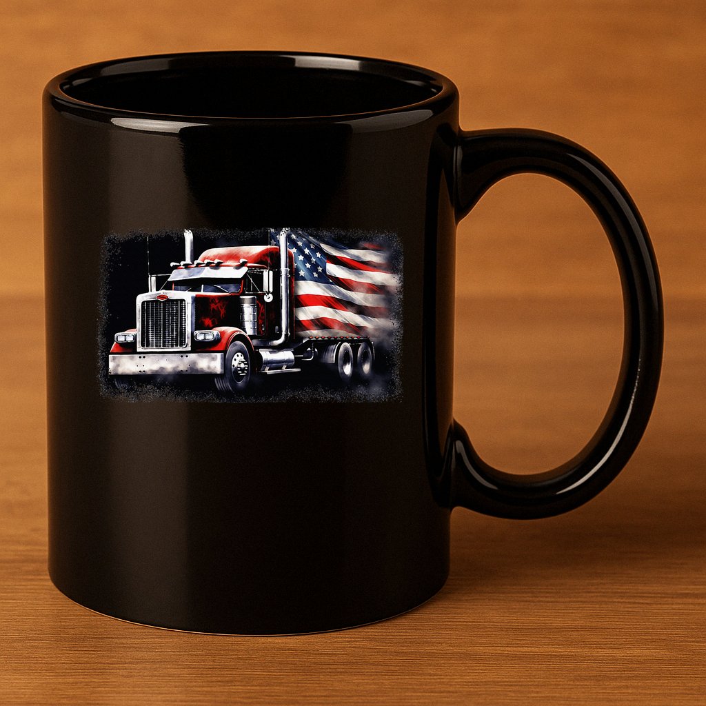 Us American Flag Semi Truck Driver Trucker 11oz C Handle Ceramic Mug