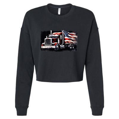 Us American Flag Semi Truck Driver Trucker Cropped Pullover Crew