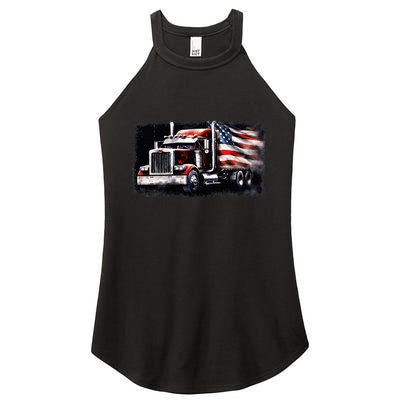 Us American Flag Semi Truck Driver Trucker Women's Perfect Tri Rocker Tank