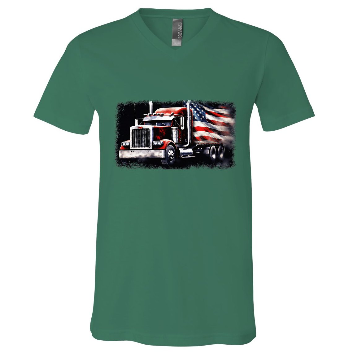 Us American Flag Semi Truck Driver Trucker V-Neck T-Shirt