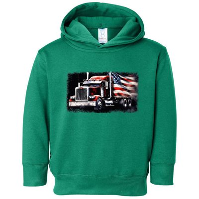 Us American Flag Semi Truck Driver Trucker Toddler Hoodie