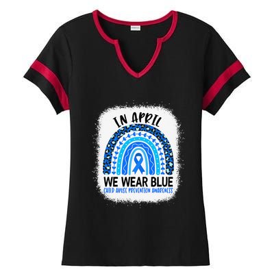 US America Flag Child Abuse Prevention Month April Awareness Ladies Halftime Notch Neck Tee