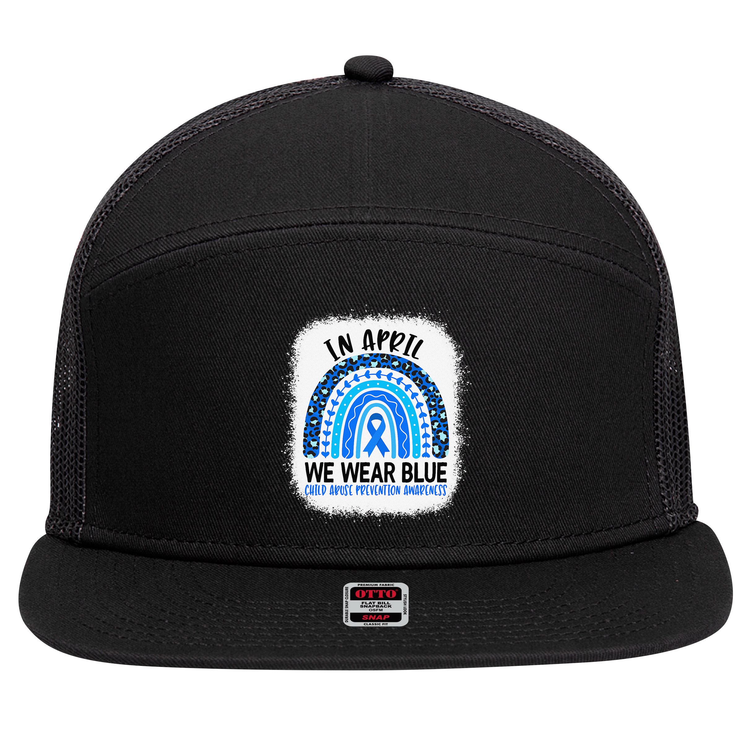 US America Flag Child Abuse Prevention Month April Awareness 7 Panel Mesh Trucker Snapback Hat