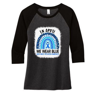 US America Flag Child Abuse Prevention Month April Awareness Women's Tri-Blend 3/4-Sleeve Raglan Shirt