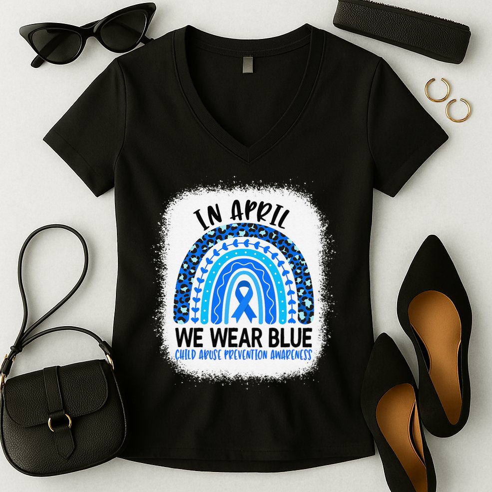 US America Flag Child Abuse Prevention Month April Awareness Women's V-Neck T-Shirt
