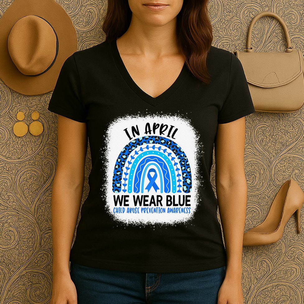 US America Flag Child Abuse Prevention Month April Awareness Women's V-Neck T-Shirt