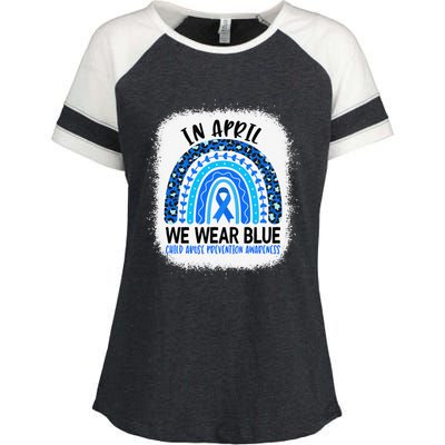 US America Flag Child Abuse Prevention Month April Awareness Enza Ladies Jersey Colorblock Tee