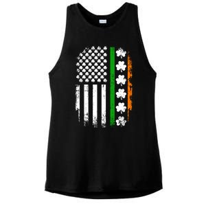 US American Flag With Shamrocks For St Patricks Day Ladies PosiCharge Tri-Blend Wicking Tank