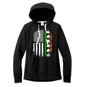 US American Flag With Shamrocks For St Patricks Day Women's Fleece Hoodie