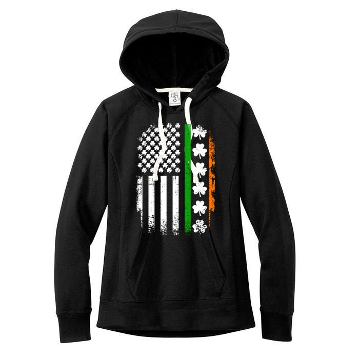 US American Flag With Shamrocks For St Patricks Day Women's Fleece Hoodie