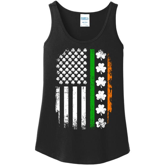 US American Flag With Shamrocks For St Patricks Day Ladies Essential Tank