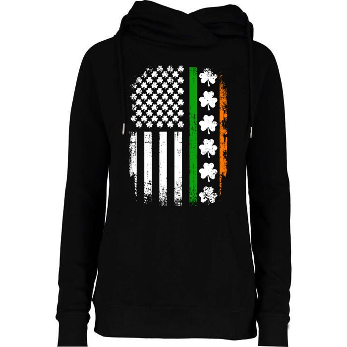 US American Flag With Shamrocks For St Patricks Day Womens Funnel Neck Pullover Hood