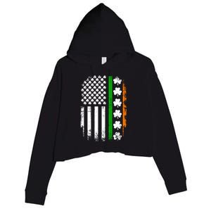 US American Flag With Shamrocks For St Patricks Day Crop Fleece Hoodie