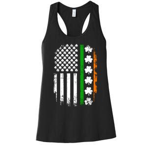 US American Flag With Shamrocks For St Patricks Day Women's Racerback Tank