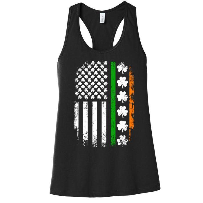 US American Flag With Shamrocks For St Patricks Day Women's Racerback Tank