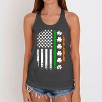 US American Flag With Shamrocks For St Patricks Day Women's Knotted Racerback Tank